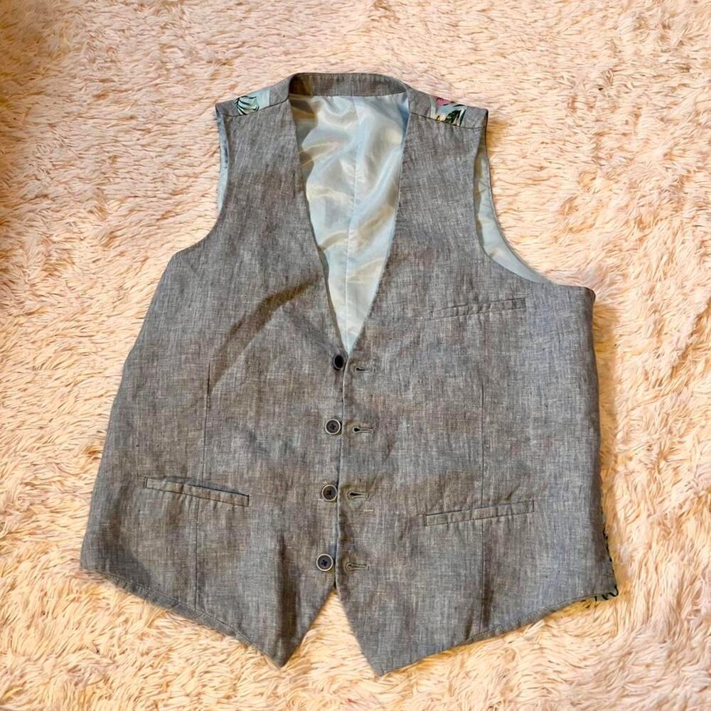 Bar III Men’s‎ Linen Tropical Floral Hipster Beachy Vacation Resort Suit Vest